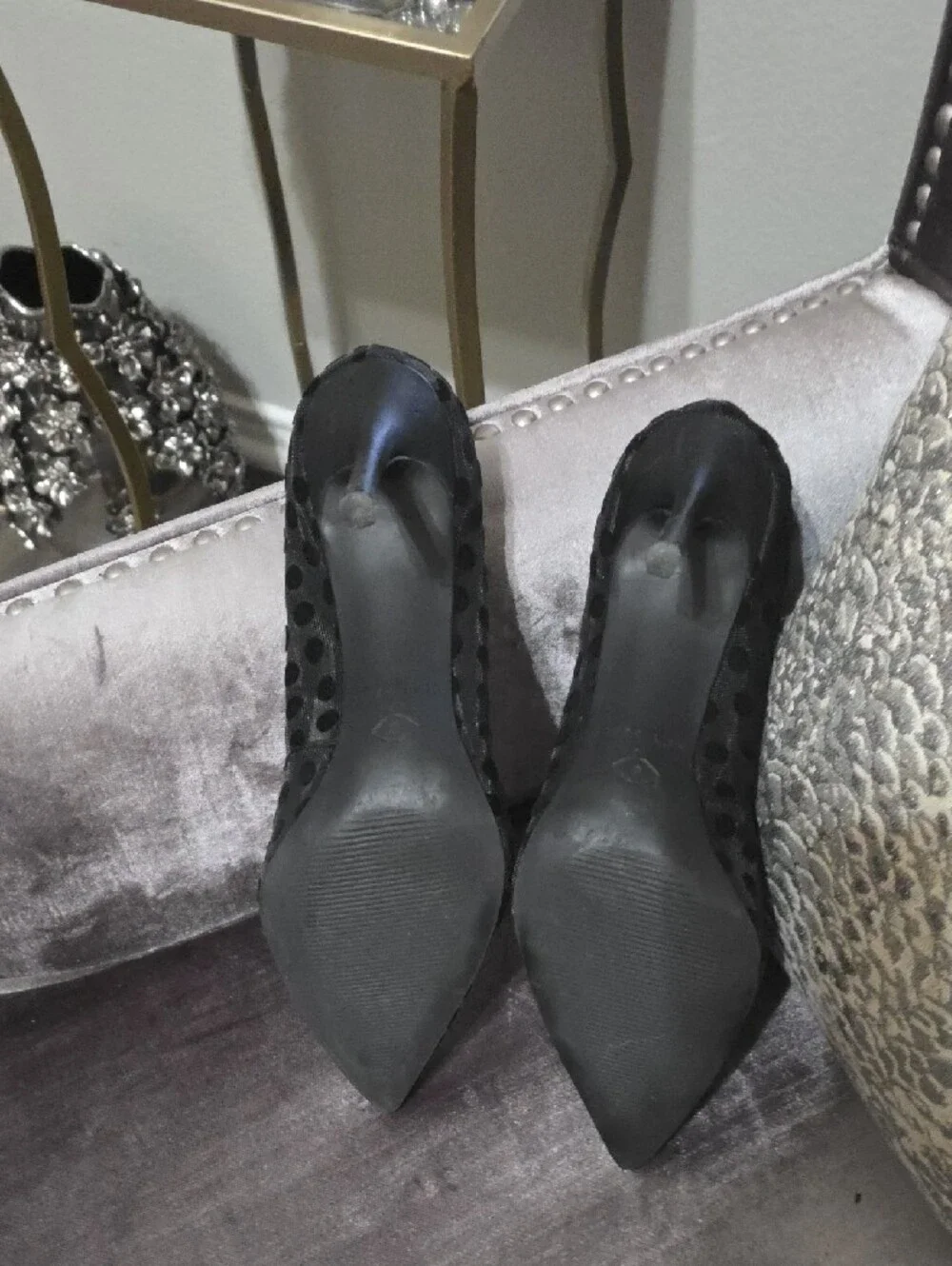 Katy Perry Collections Black Polka Dot Mesh Pointed Stiletto Pumps